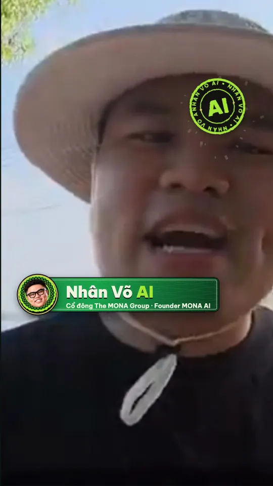 Thẻ tên mép tờ tiền và con dấu AI trong video Nhân Võ AI