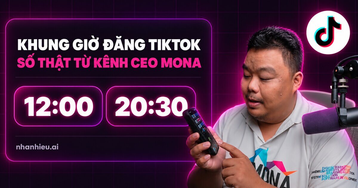 Khung giờ đăng TikTok 12:00 và 20:30, số thật từ kênh CEO MONA, anh Khánh Hùng cầm điện thoại