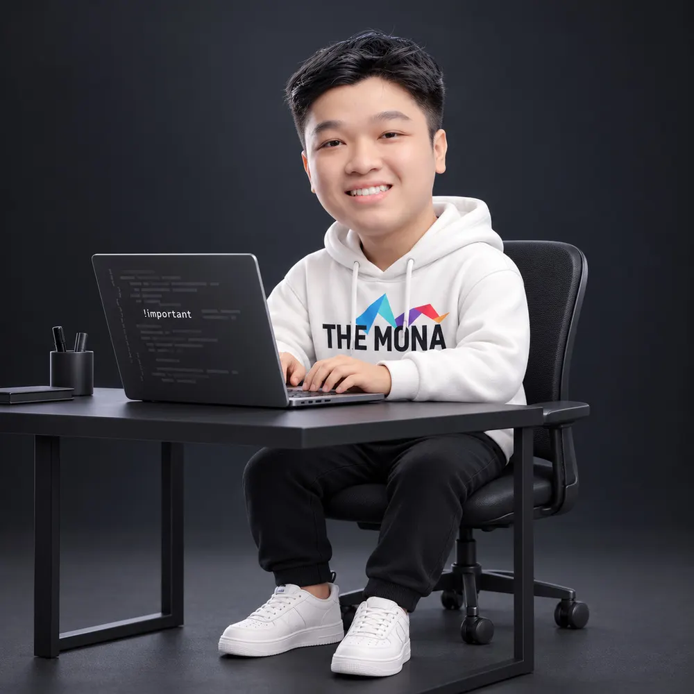 Mascot Hữu Hùng ngồi bàn code