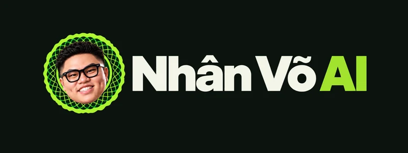 Logo Nhân Võ AI: Đầu mascot trong vòng hoa văn tờ tiền. Chữ AI màu xanh chanh.