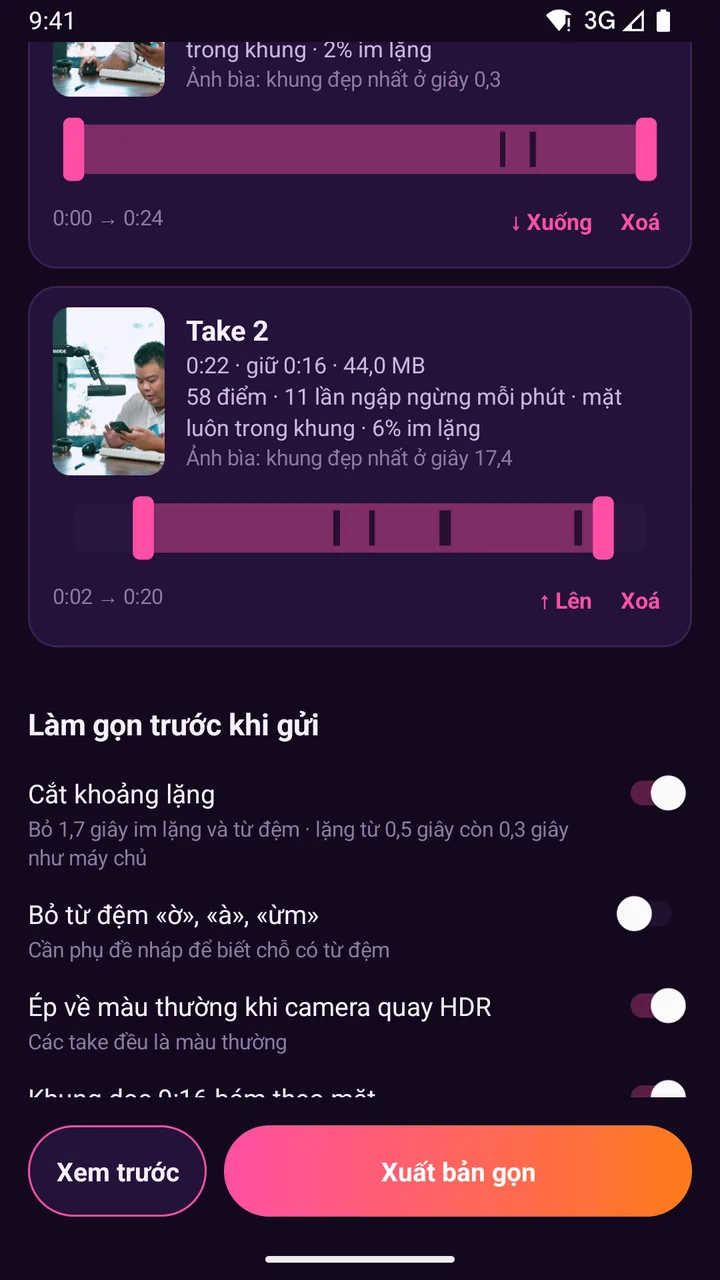 Ảnh thật minh hoạ Cắt khoảng lặng ngay trên máy