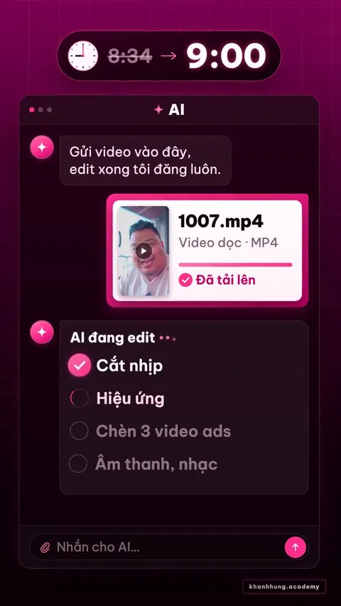 Cảnh trong video: file 1007.mp4 vừa quay đã tải lên cho AI, AI bắt đầu edit