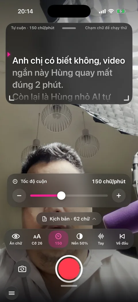 Thanh trượt Tốc độ cuộn 150 chữ mỗi phút, chế độ Tay